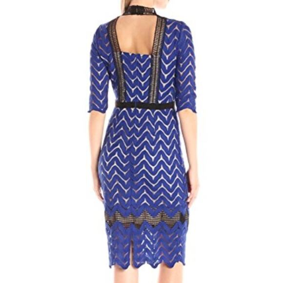 Jax Black Label Chevron Knit Illusion Midi Dress Cobalt Blue 14 - Picture 3 of 16
